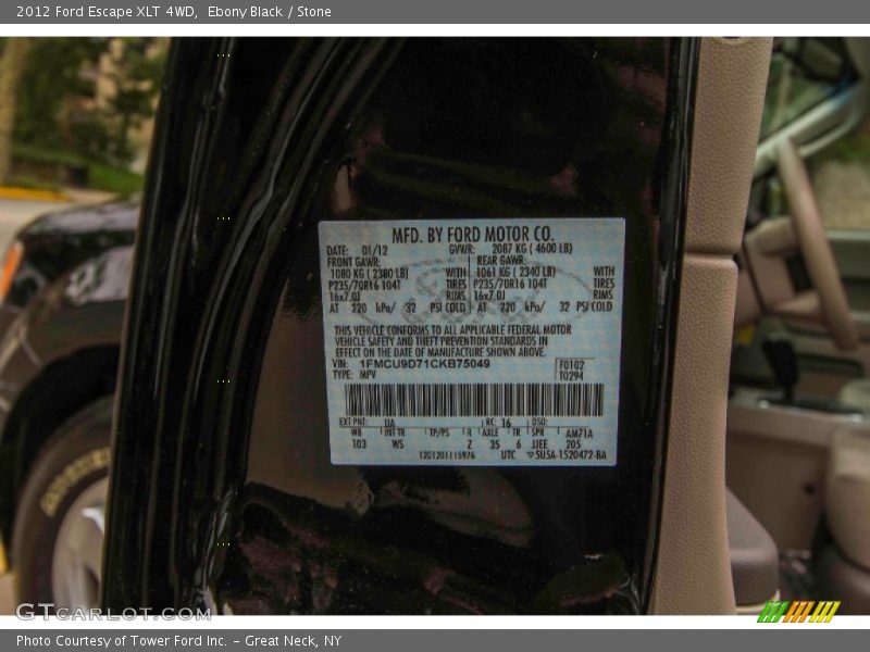 Ebony Black / Stone 2012 Ford Escape XLT 4WD