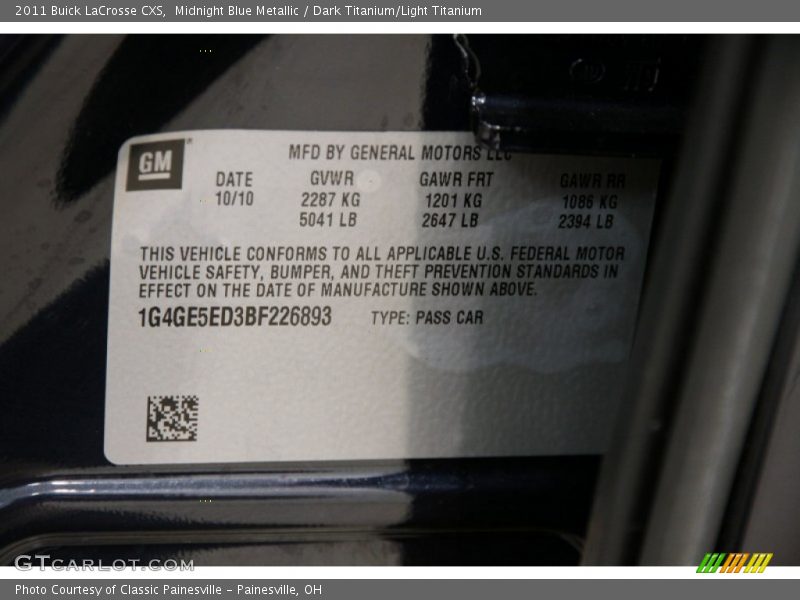 Midnight Blue Metallic / Dark Titanium/Light Titanium 2011 Buick LaCrosse CXS