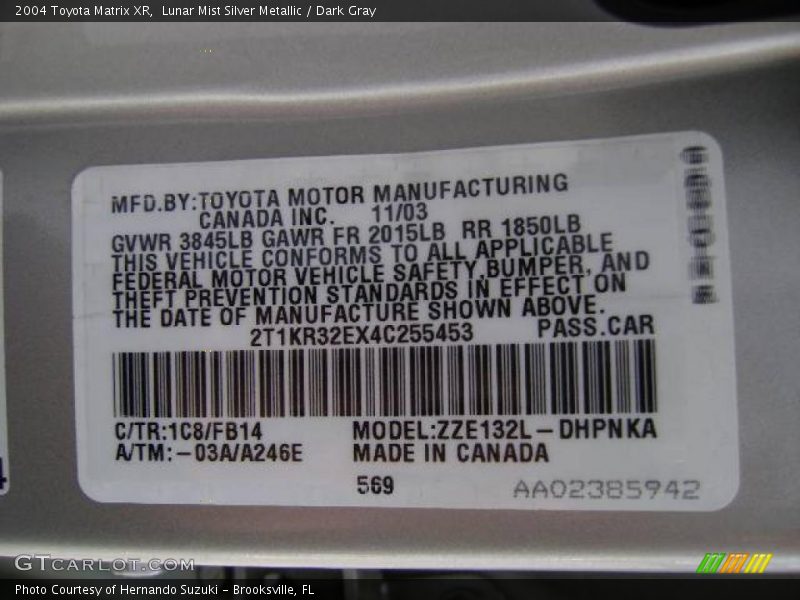 Lunar Mist Silver Metallic / Dark Gray 2004 Toyota Matrix XR