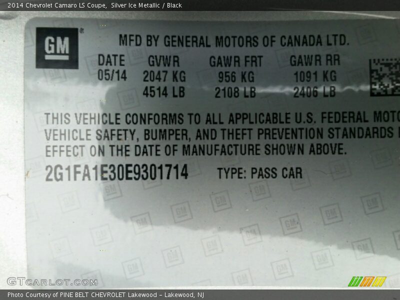 Silver Ice Metallic / Black 2014 Chevrolet Camaro LS Coupe