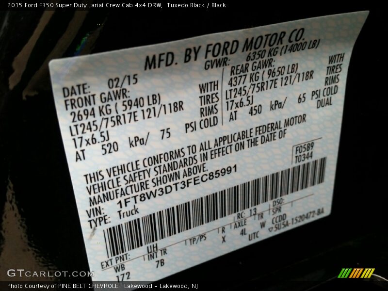 Tuxedo Black / Black 2015 Ford F350 Super Duty Lariat Crew Cab 4x4 DRW