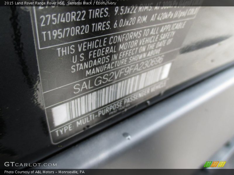 Santorini Black / Ebony/Ivory 2015 Land Rover Range Rover HSE