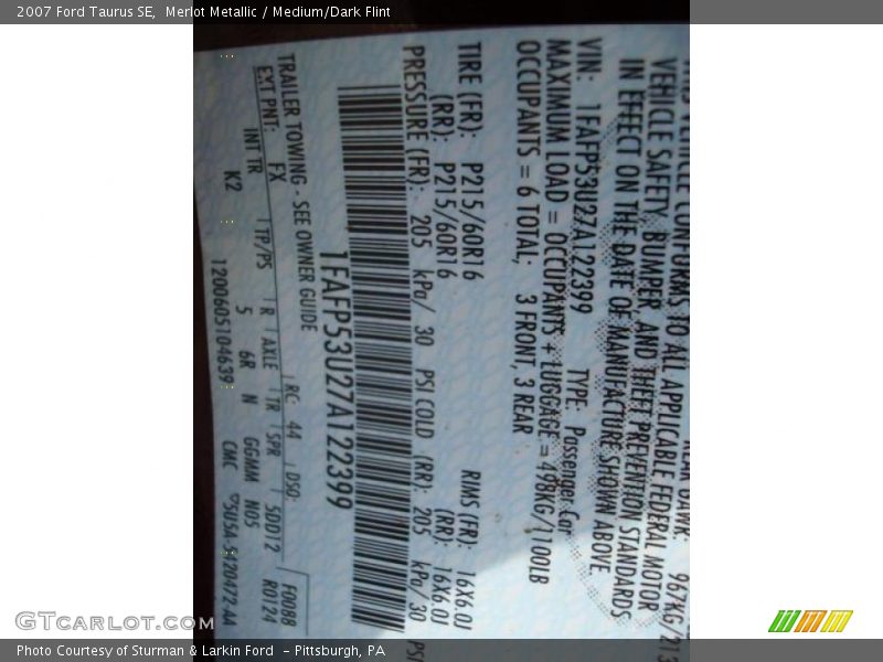 Merlot Metallic / Medium/Dark Flint 2007 Ford Taurus SE