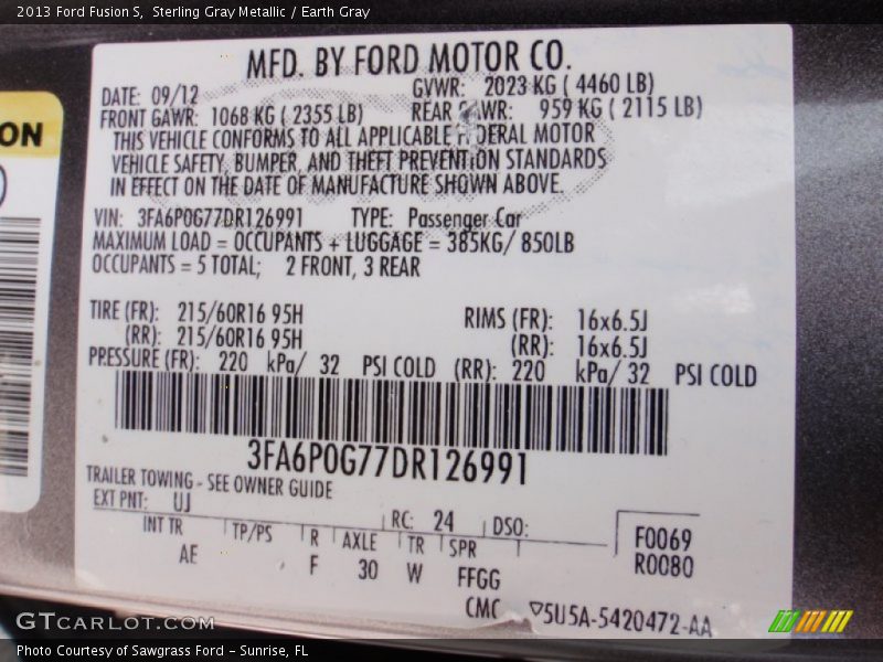 Sterling Gray Metallic / Earth Gray 2013 Ford Fusion S