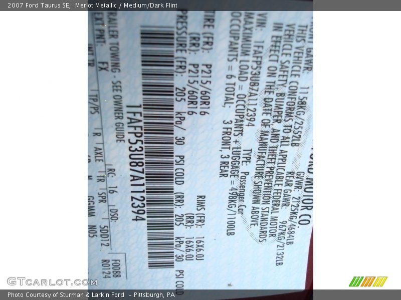 Merlot Metallic / Medium/Dark Flint 2007 Ford Taurus SE