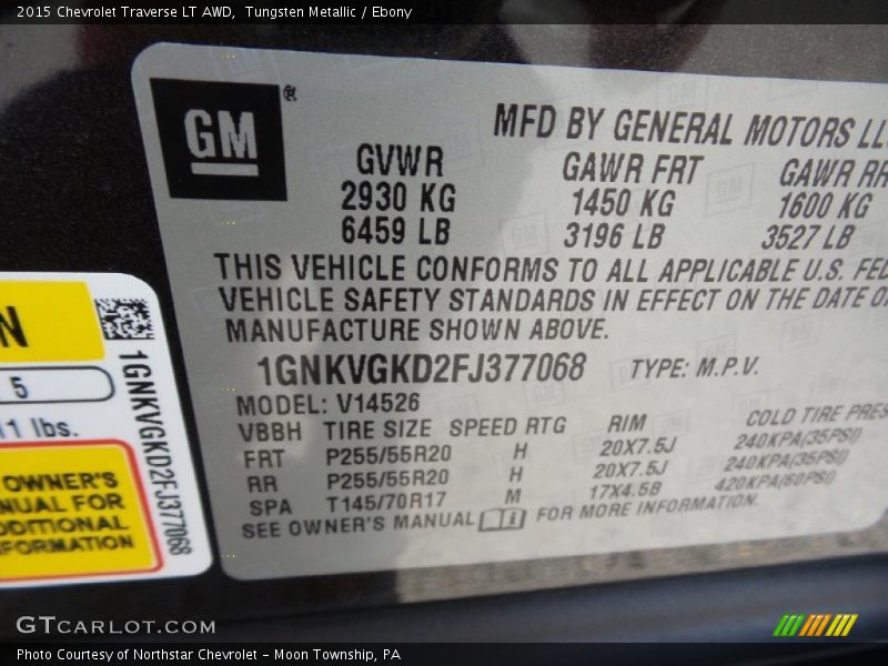 Tungsten Metallic / Ebony 2015 Chevrolet Traverse LT AWD