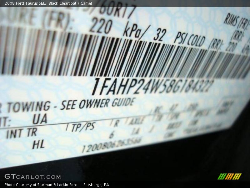 Black Clearcoat / Camel 2008 Ford Taurus SEL