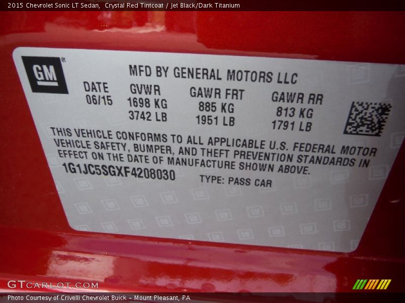 Crystal Red Tintcoat / Jet Black/Dark Titanium 2015 Chevrolet Sonic LT Sedan