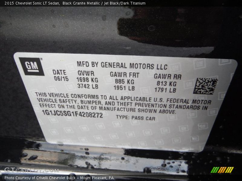 Black Granite Metallic / Jet Black/Dark Titanium 2015 Chevrolet Sonic LT Sedan