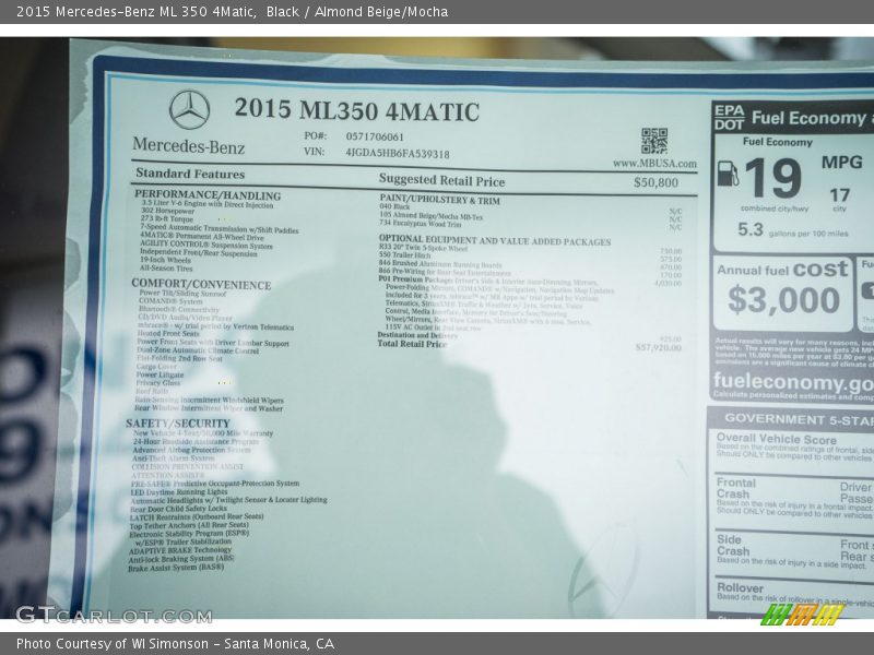 Black / Almond Beige/Mocha 2015 Mercedes-Benz ML 350 4Matic