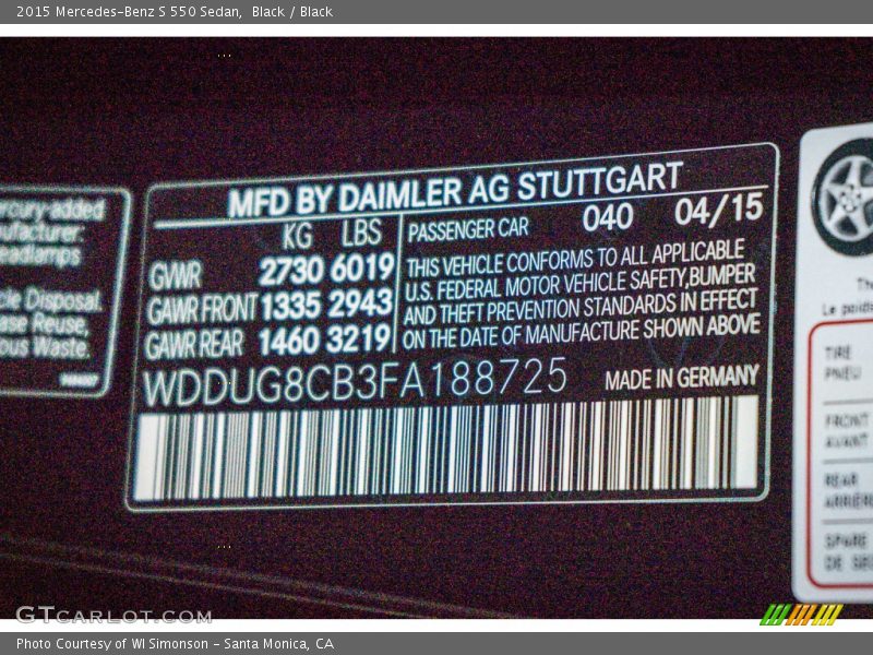 Black / Black 2015 Mercedes-Benz S 550 Sedan