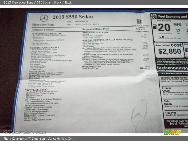 Black / Black 2015 Mercedes-Benz S 550 Sedan