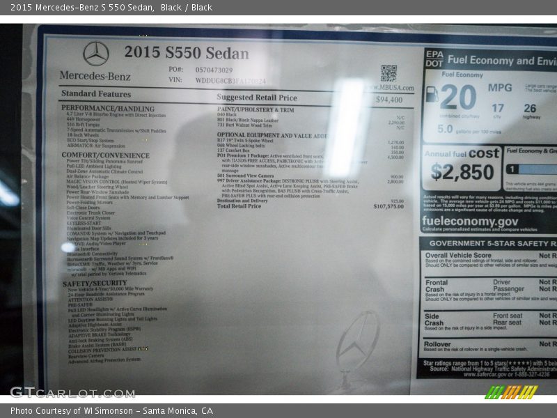 Black / Black 2015 Mercedes-Benz S 550 Sedan