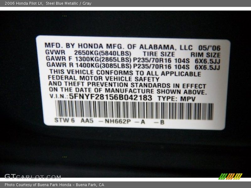 Steel Blue Metallic / Gray 2006 Honda Pilot LX