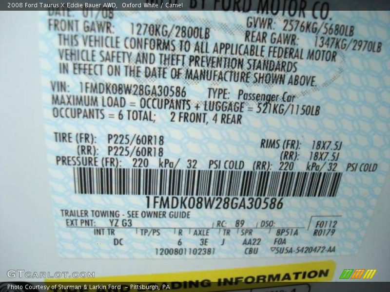 Oxford White / Camel 2008 Ford Taurus X Eddie Bauer AWD