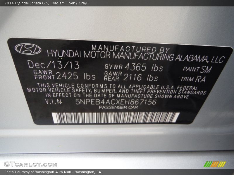Radiant Silver / Gray 2014 Hyundai Sonata GLS