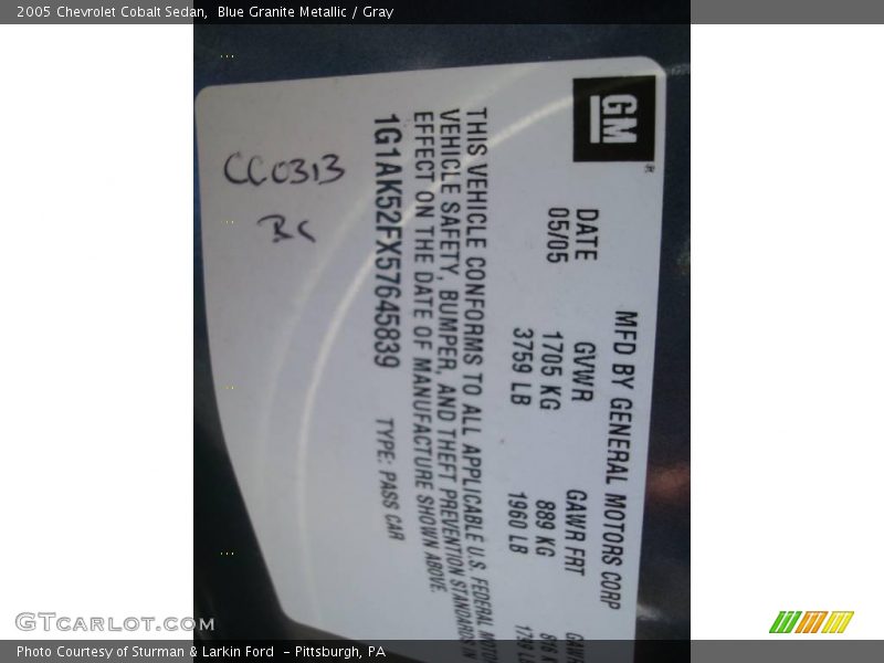 Blue Granite Metallic / Gray 2005 Chevrolet Cobalt Sedan
