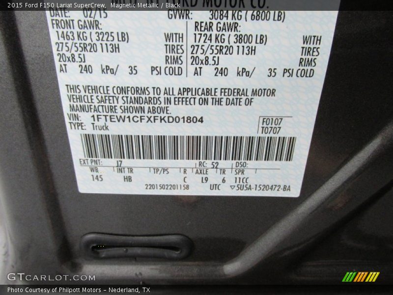 Magnetic Metallic / Black 2015 Ford F150 Lariat SuperCrew