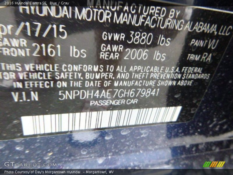Blue / Gray 2016 Hyundai Elantra SE