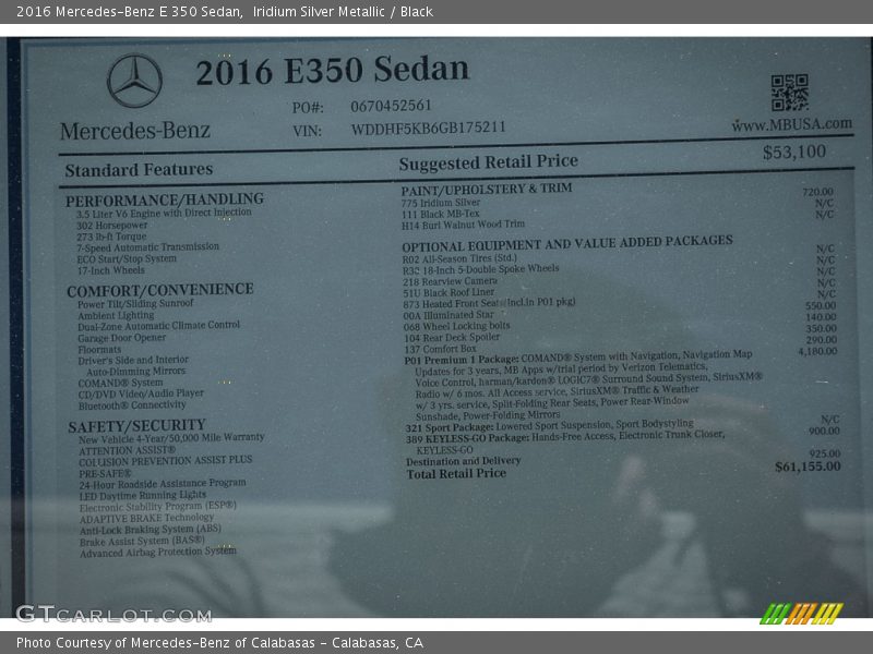 Iridium Silver Metallic / Black 2016 Mercedes-Benz E 350 Sedan