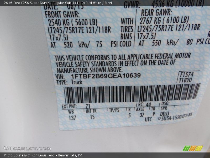 Oxford White / Steel 2016 Ford F250 Super Duty XL Regular Cab 4x4