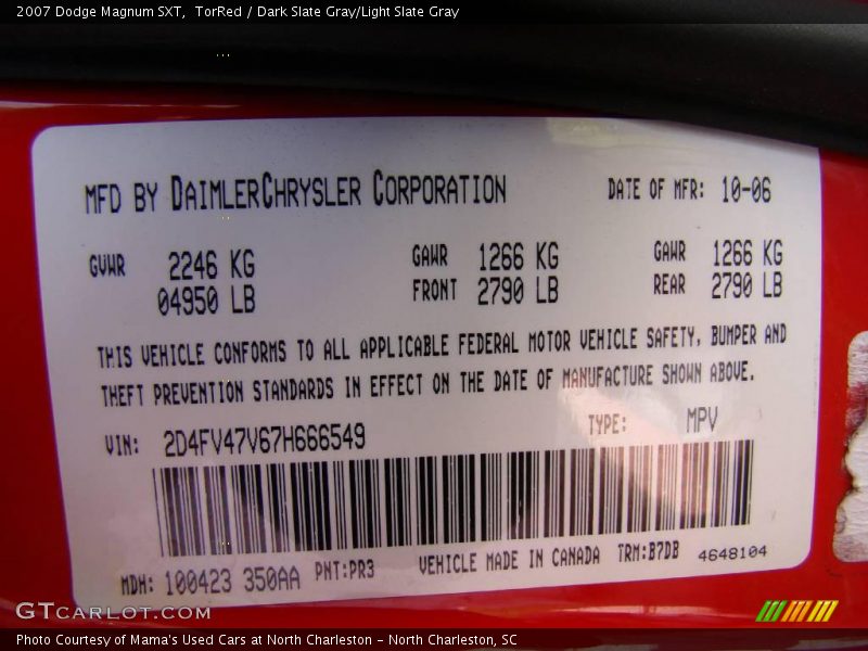TorRed / Dark Slate Gray/Light Slate Gray 2007 Dodge Magnum SXT