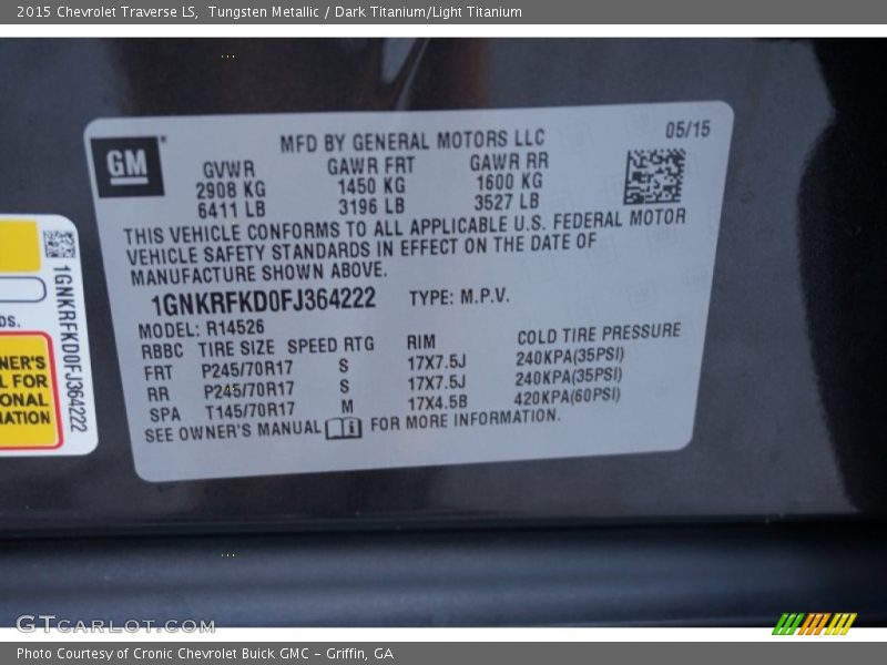Tungsten Metallic / Dark Titanium/Light Titanium 2015 Chevrolet Traverse LS