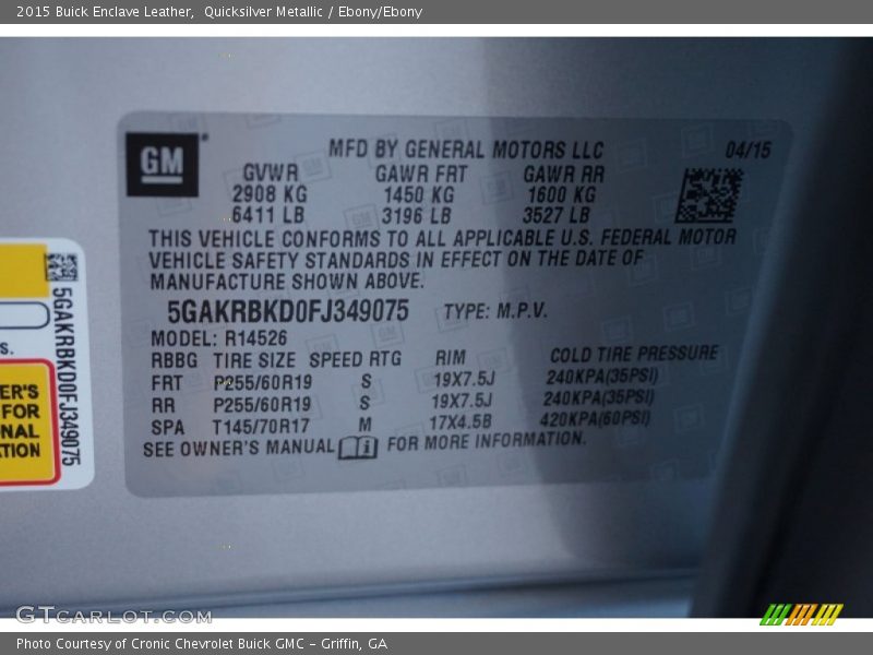 Quicksilver Metallic / Ebony/Ebony 2015 Buick Enclave Leather