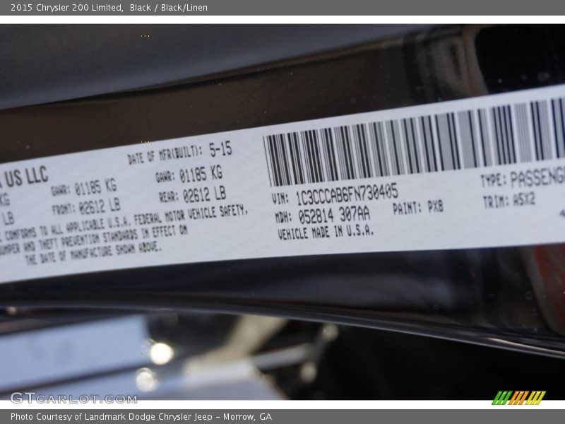 Black / Black/Linen 2015 Chrysler 200 Limited