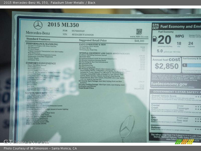 Paladium Silver Metallic / Black 2015 Mercedes-Benz ML 350