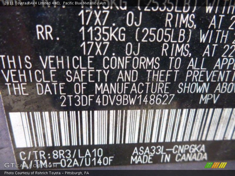 Pacific Blue Metallic / Ash 2011 Toyota RAV4 Limited 4WD