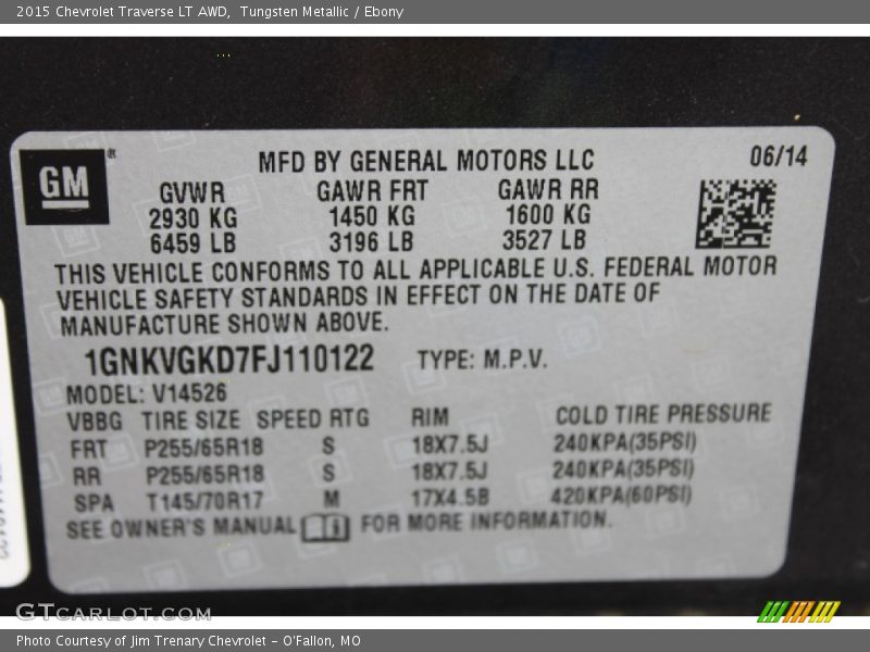 Tungsten Metallic / Ebony 2015 Chevrolet Traverse LT AWD