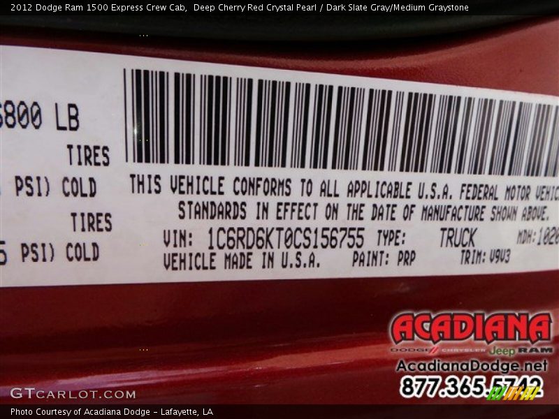Deep Cherry Red Crystal Pearl / Dark Slate Gray/Medium Graystone 2012 Dodge Ram 1500 Express Crew Cab