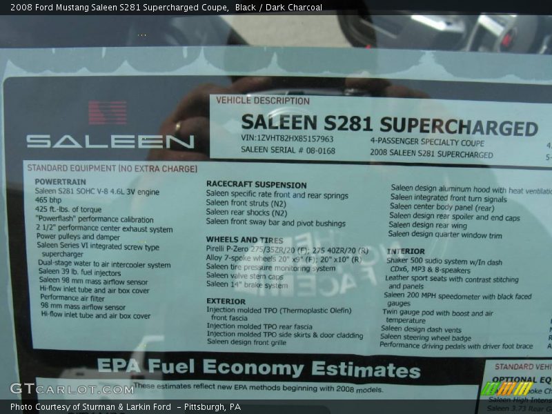 Black / Dark Charcoal 2008 Ford Mustang Saleen S281 Supercharged Coupe