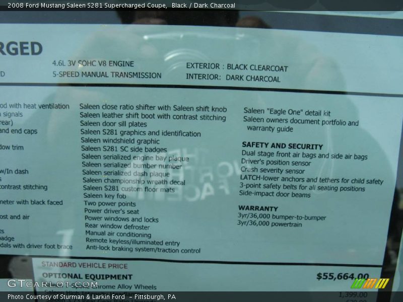 Black / Dark Charcoal 2008 Ford Mustang Saleen S281 Supercharged Coupe