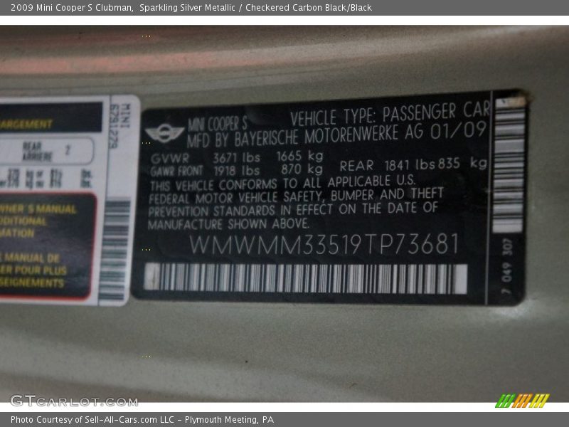 Sparkling Silver Metallic / Checkered Carbon Black/Black 2009 Mini Cooper S Clubman