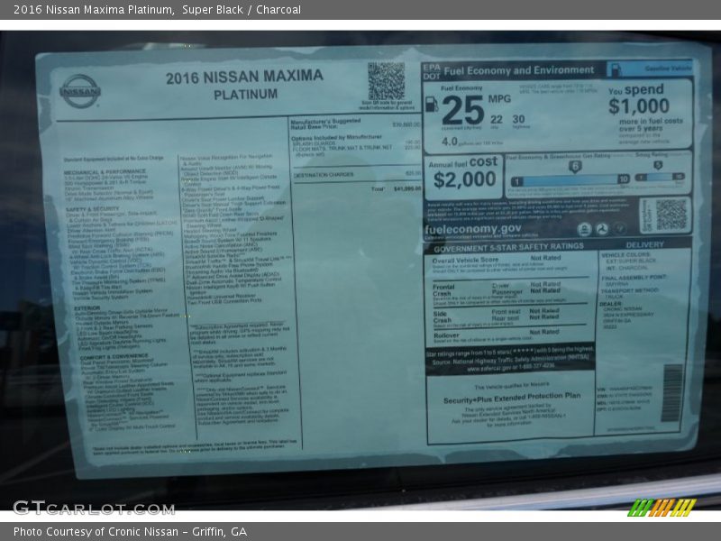  2016 Maxima Platinum Window Sticker