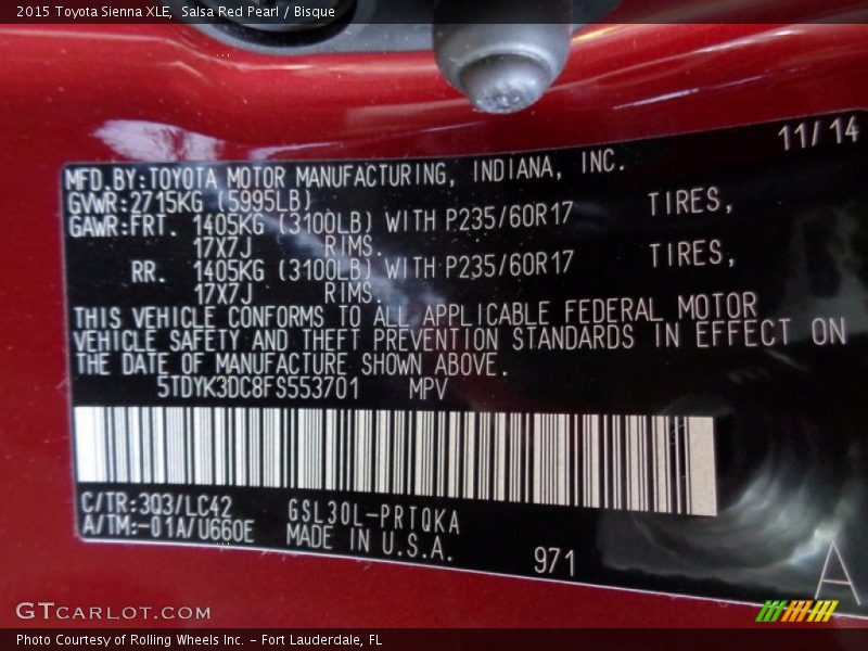Salsa Red Pearl / Bisque 2015 Toyota Sienna XLE