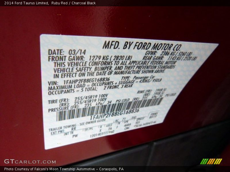 Ruby Red / Charcoal Black 2014 Ford Taurus Limited