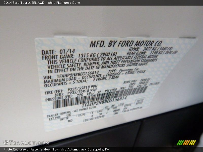 White Platinum / Dune 2014 Ford Taurus SEL AWD