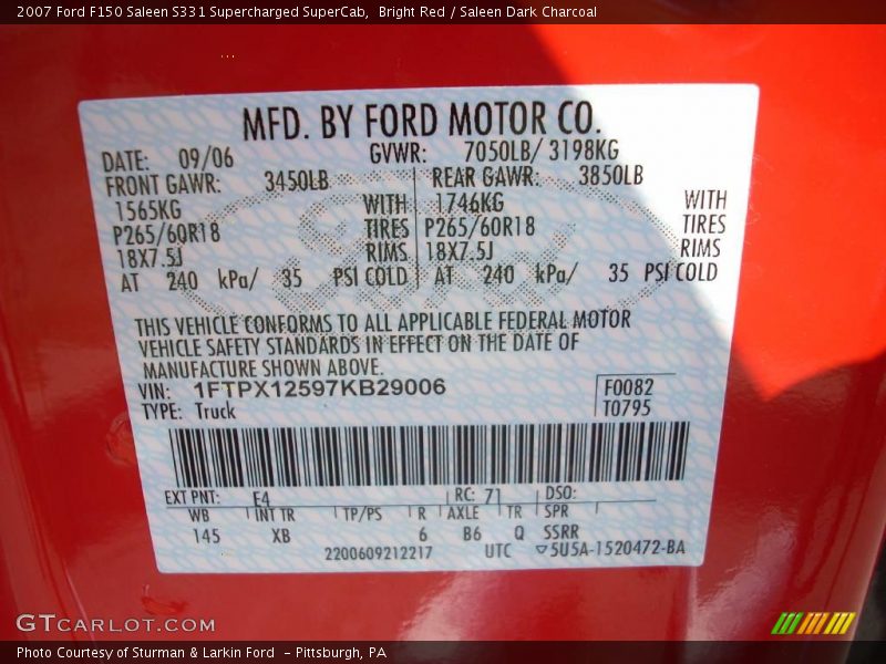 2007 F150 Saleen S331 Supercharged SuperCab Bright Red Color Code E4