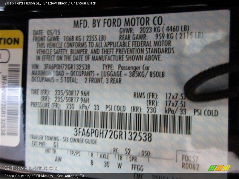 Shadow Black / Charcoal Black 2016 Ford Fusion SE