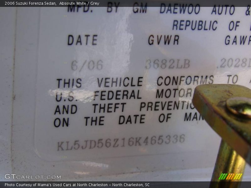 Absolute White / Grey 2006 Suzuki Forenza Sedan