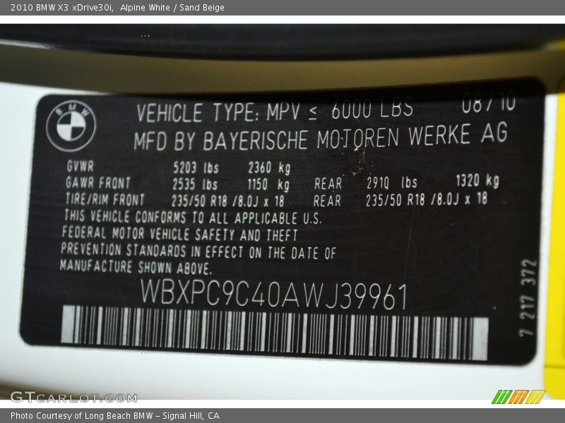 Alpine White / Sand Beige 2010 BMW X3 xDrive30i