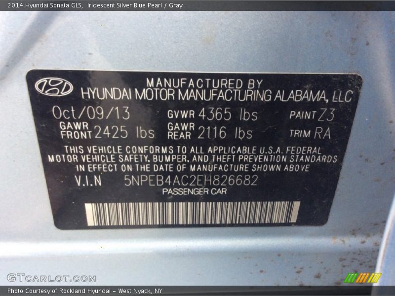 Iridescent Silver Blue Pearl / Gray 2014 Hyundai Sonata GLS