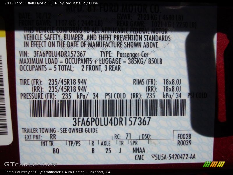 Ruby Red Metallic / Dune 2013 Ford Fusion Hybrid SE