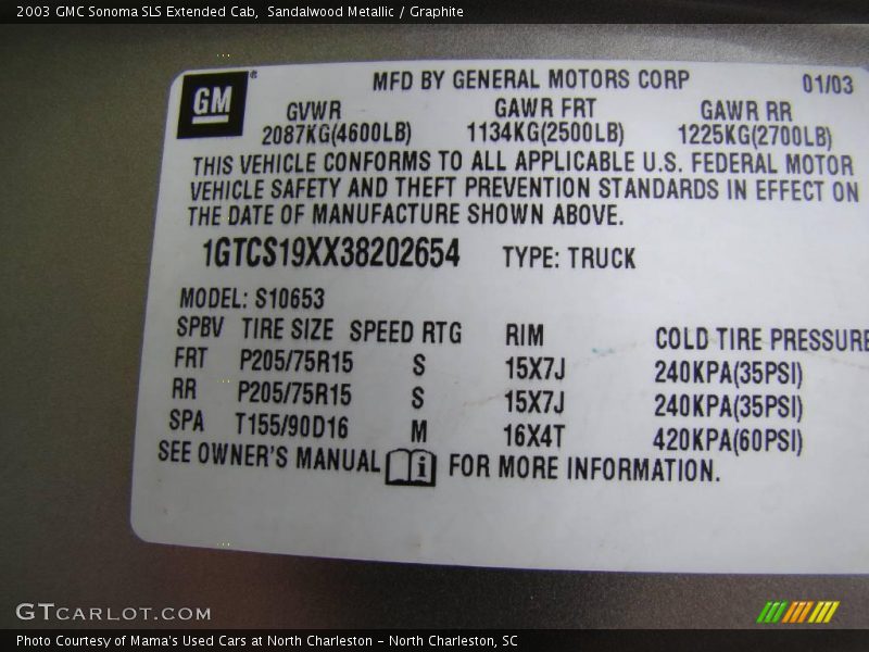 Sandalwood Metallic / Graphite 2003 GMC Sonoma SLS Extended Cab