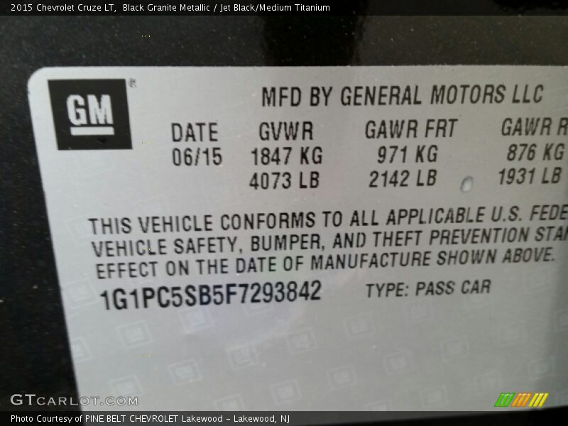 Black Granite Metallic / Jet Black/Medium Titanium 2015 Chevrolet Cruze LT