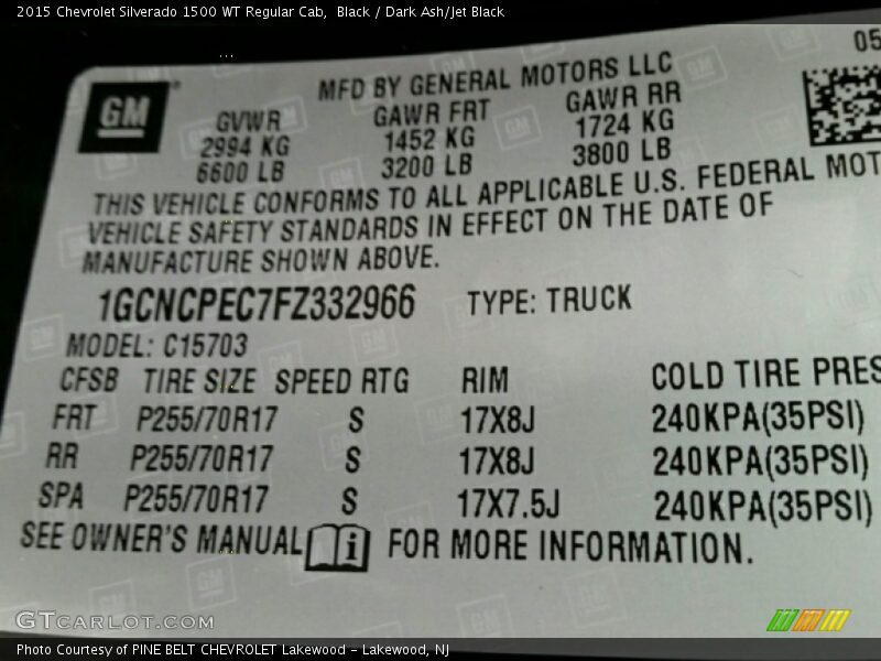 Black / Dark Ash/Jet Black 2015 Chevrolet Silverado 1500 WT Regular Cab