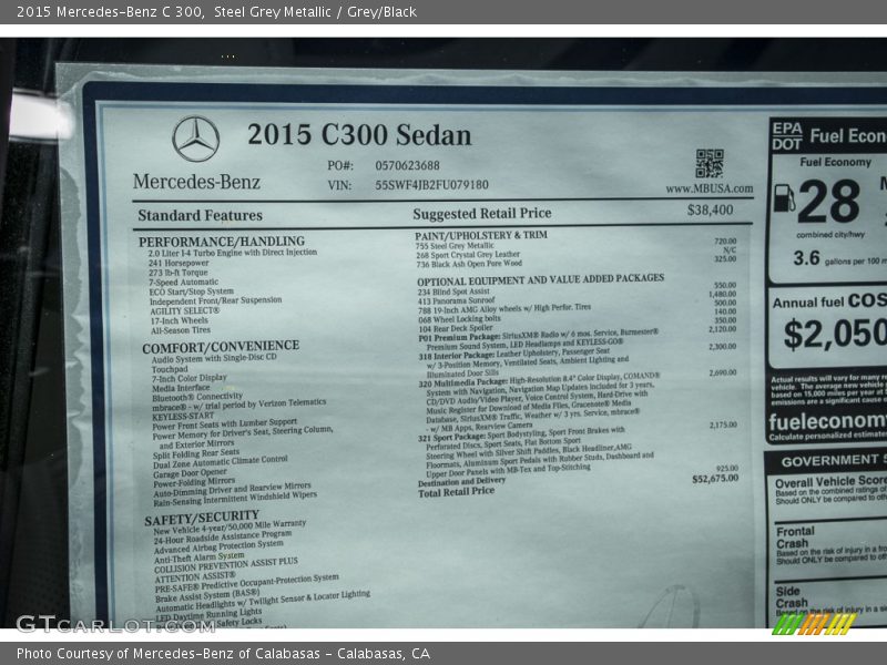 Steel Grey Metallic / Grey/Black 2015 Mercedes-Benz C 300